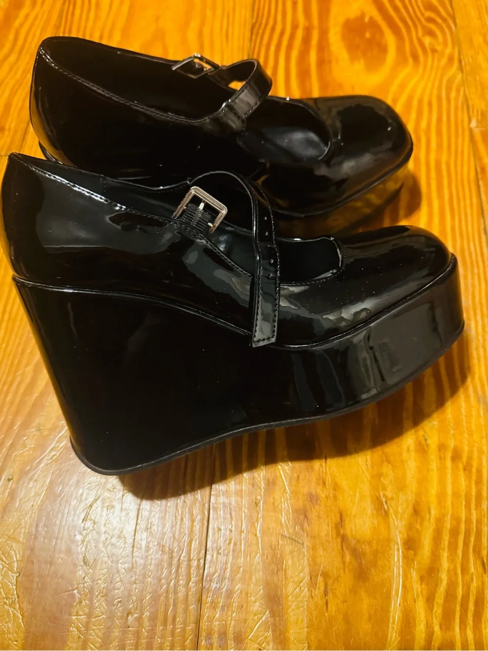 Steve Madden Nirvana Black Platform Wedges with Buckle Strap